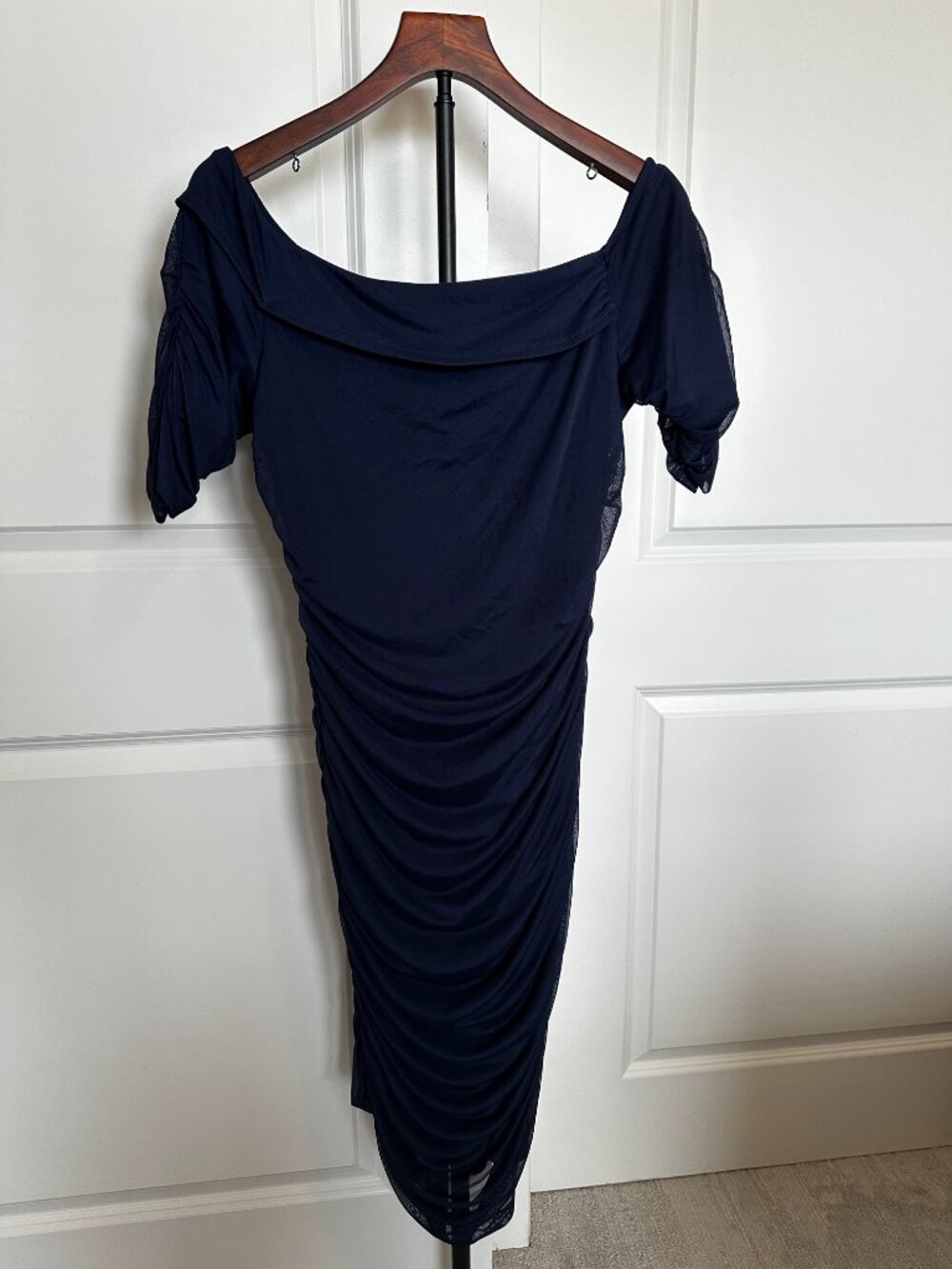 VENUS Ruched Mesh Bodycon Dress - Navy